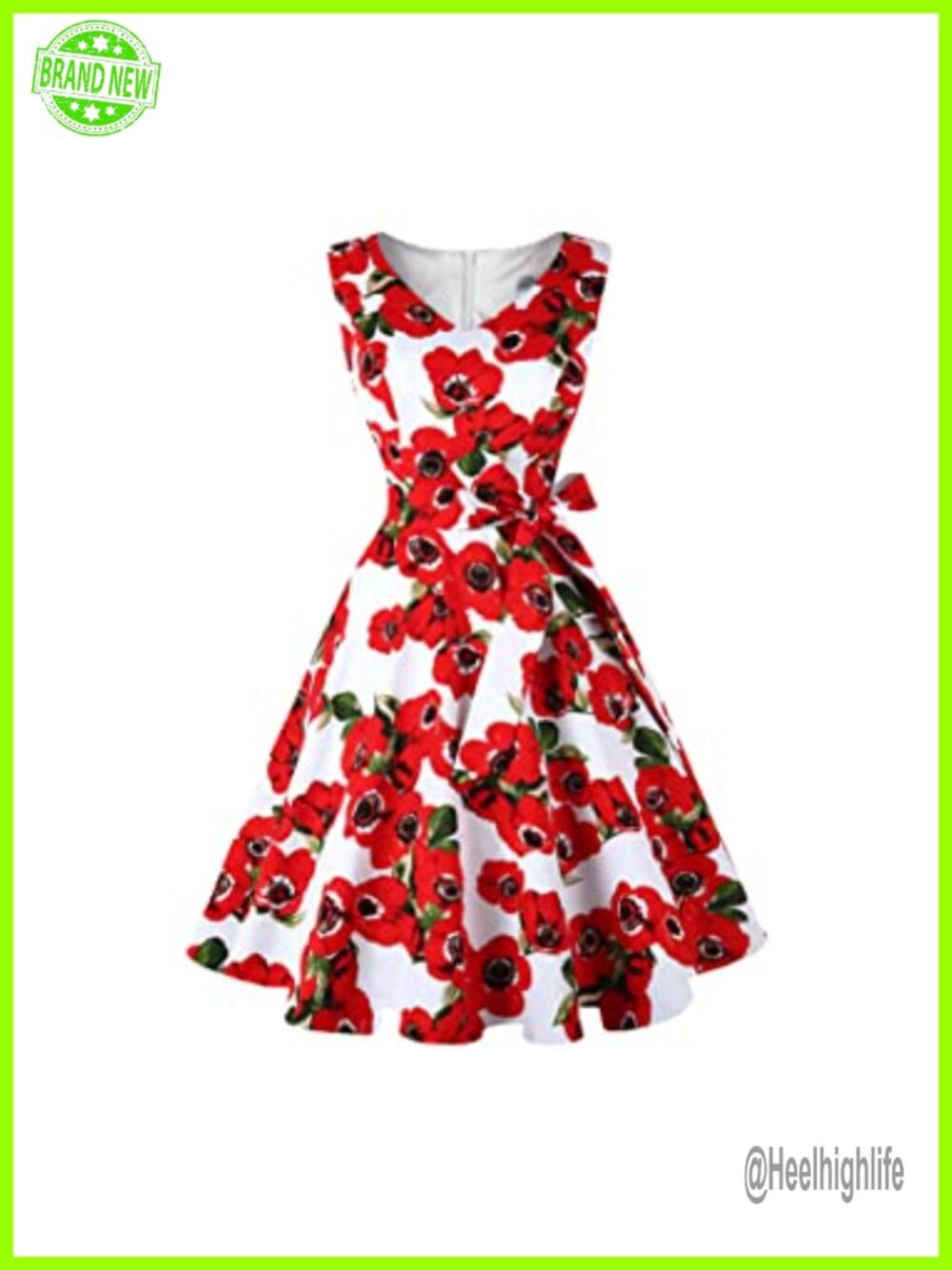 Vintage 50s 60s Sleeveless V-Neck A-Line Dress Knee Length